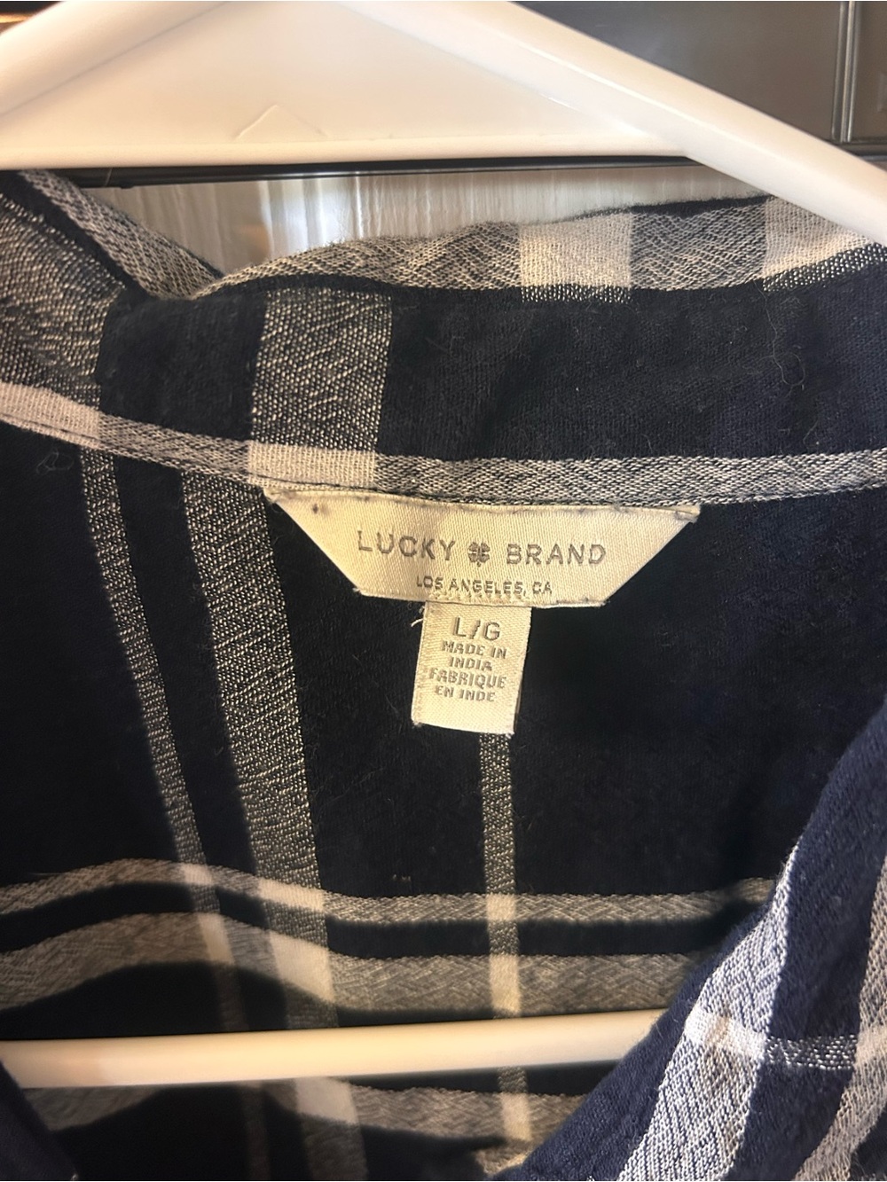 Lucky Brand Navy and White Plaid Button-Down Shirt - Picture 2 of 4